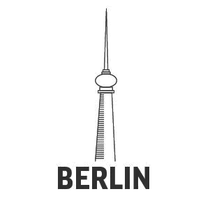 Line drawing of Berlin TV tower, labeled BERLIN