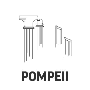 Line drawing of Pompeii ruined columns, labeled POMPEII