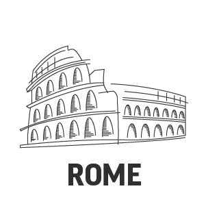 Line drawing of Rome Colosseum, labeled ROME