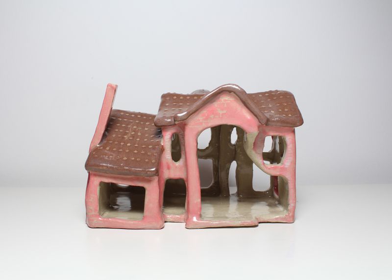 Pink ceramic house, back